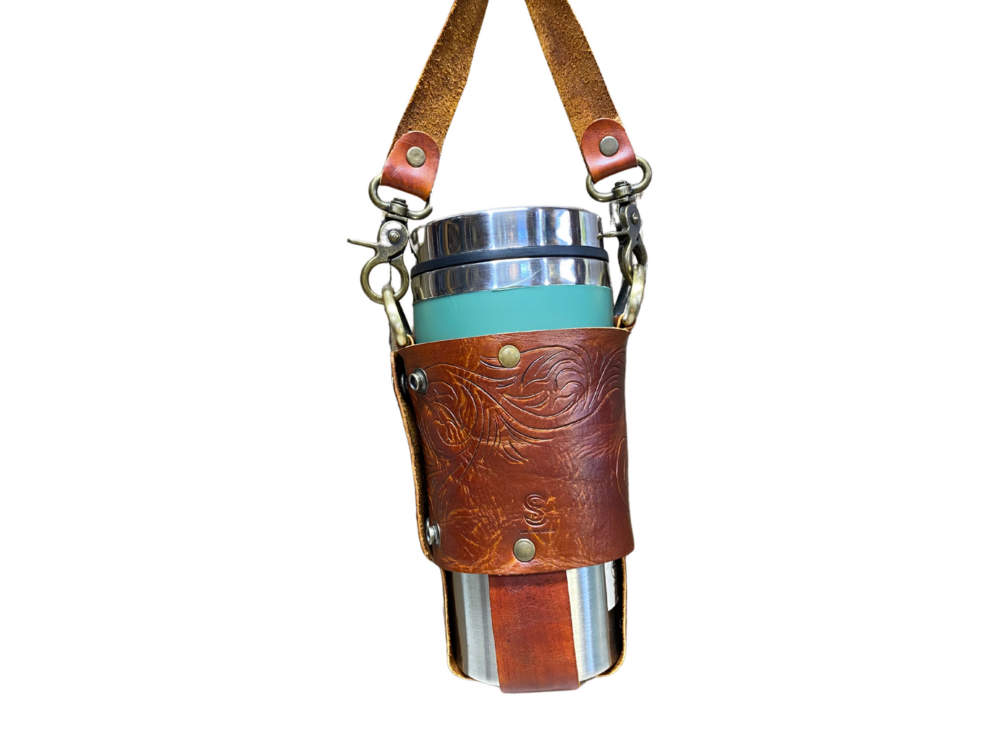 Leather water bottle / travel mug carrier sling