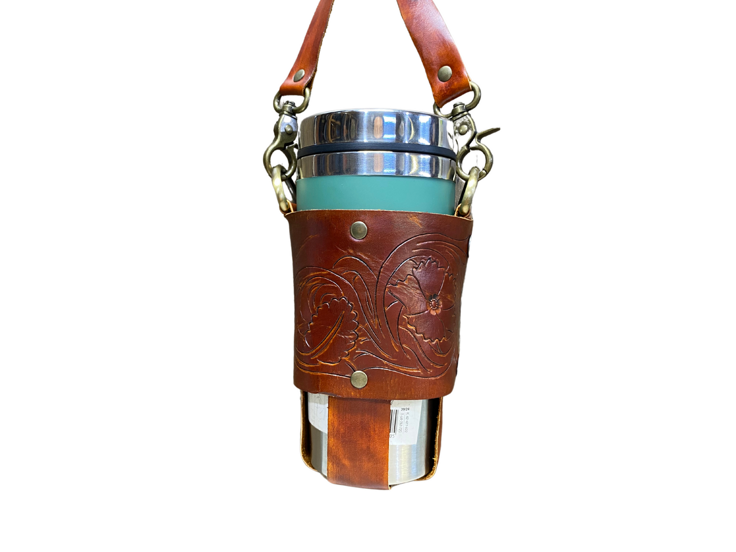Leather water bottle / travel mug carrier sling