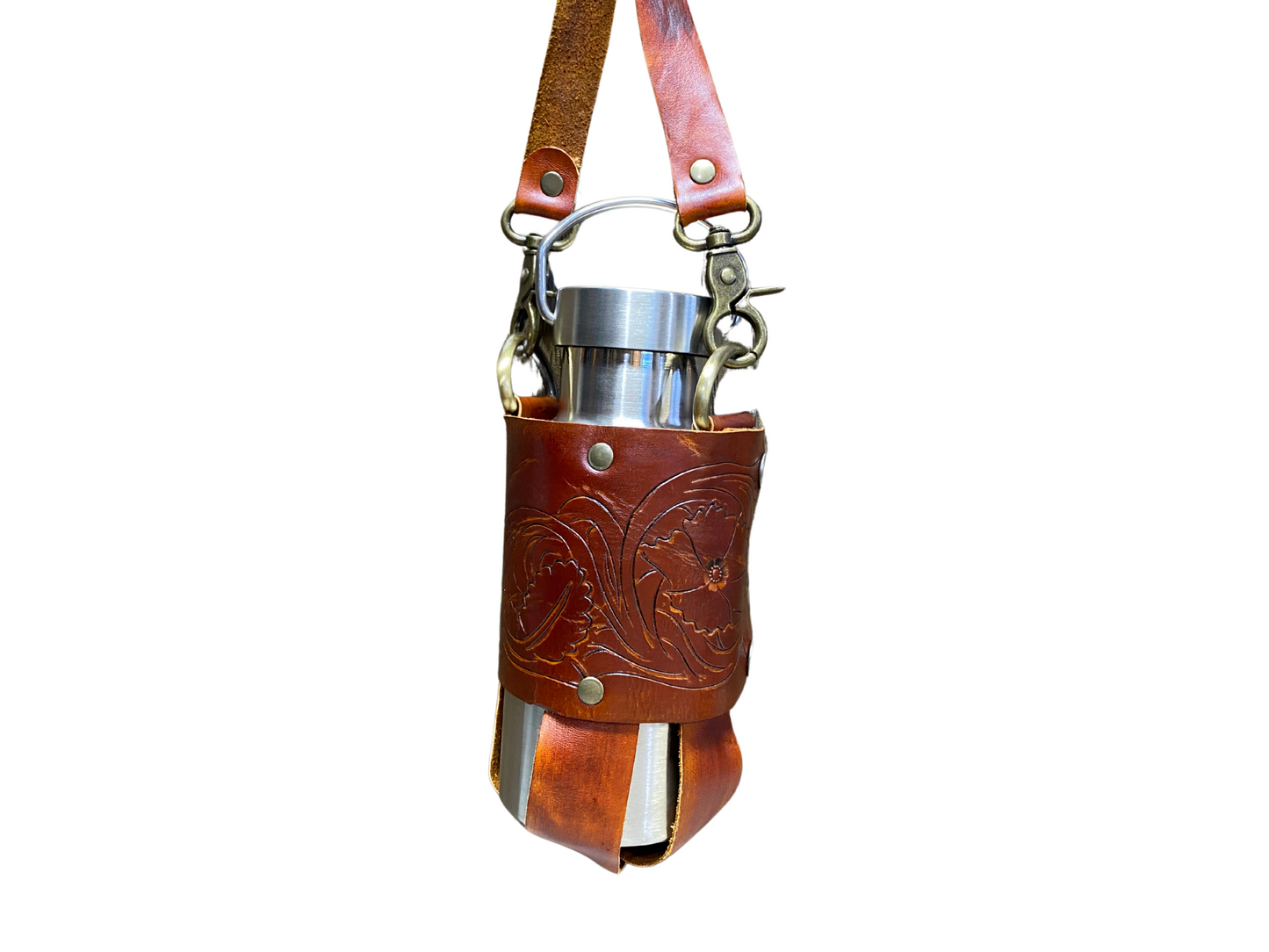 Leather water bottle / travel mug carrier sling