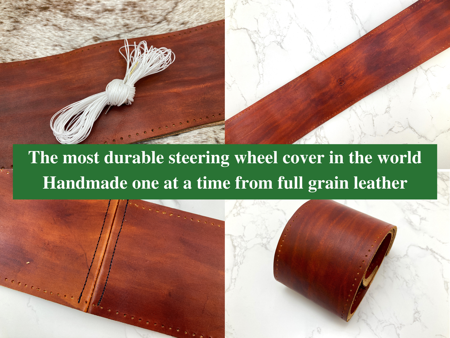 Hand tooled custom leather steering wheel cover - Basketweave