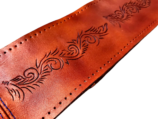Hand tooled custom leather steering wheel cover - Swirl cuttings
