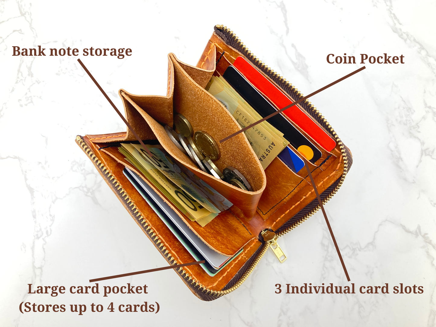 "Blue Ice" nature inspired leather zip wallet