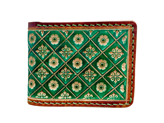 "Green nature" nature inspired leather Slim Bi-fold wallet