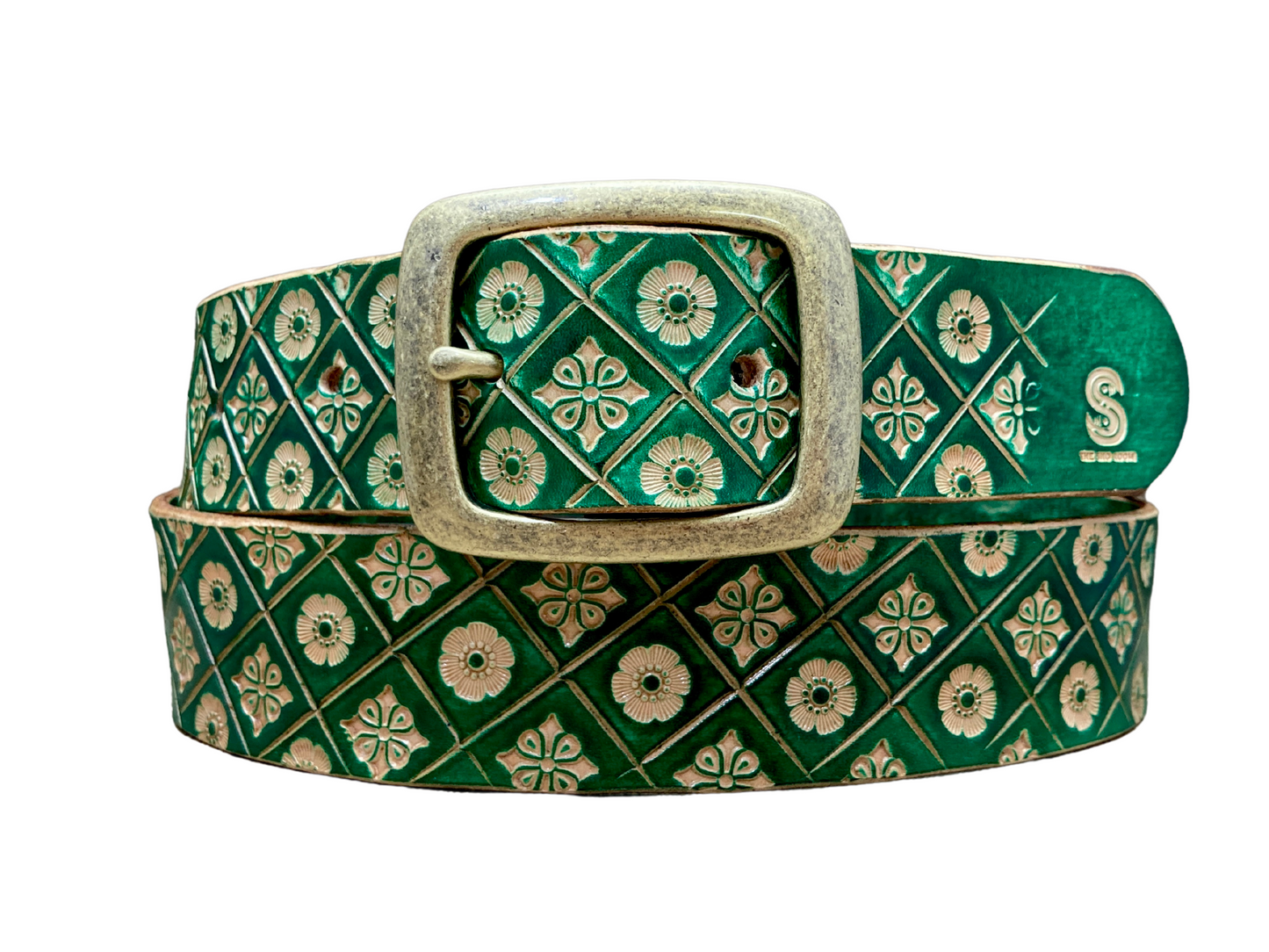 Nature inspired custom leather belt - Green nature
