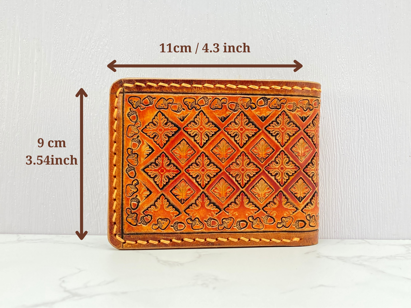 "Autumn leaves" nature inspired Slim Bi-fold leather wallet