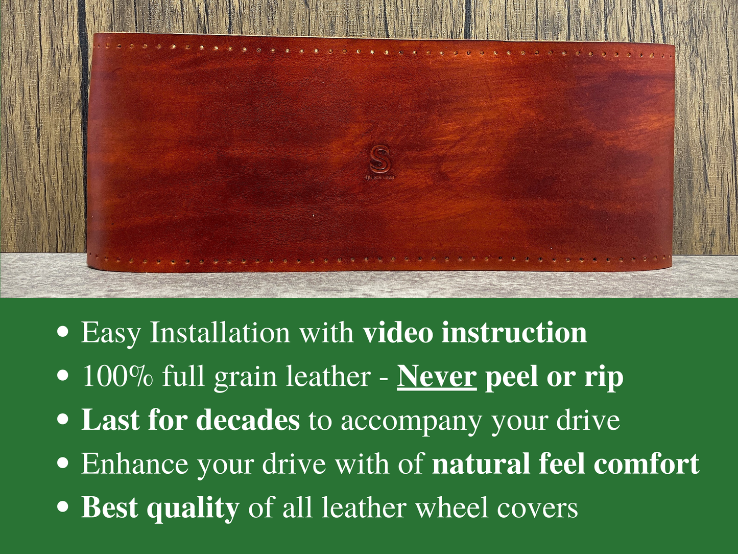 Full grain leather steering wheel cover - Hand dyed