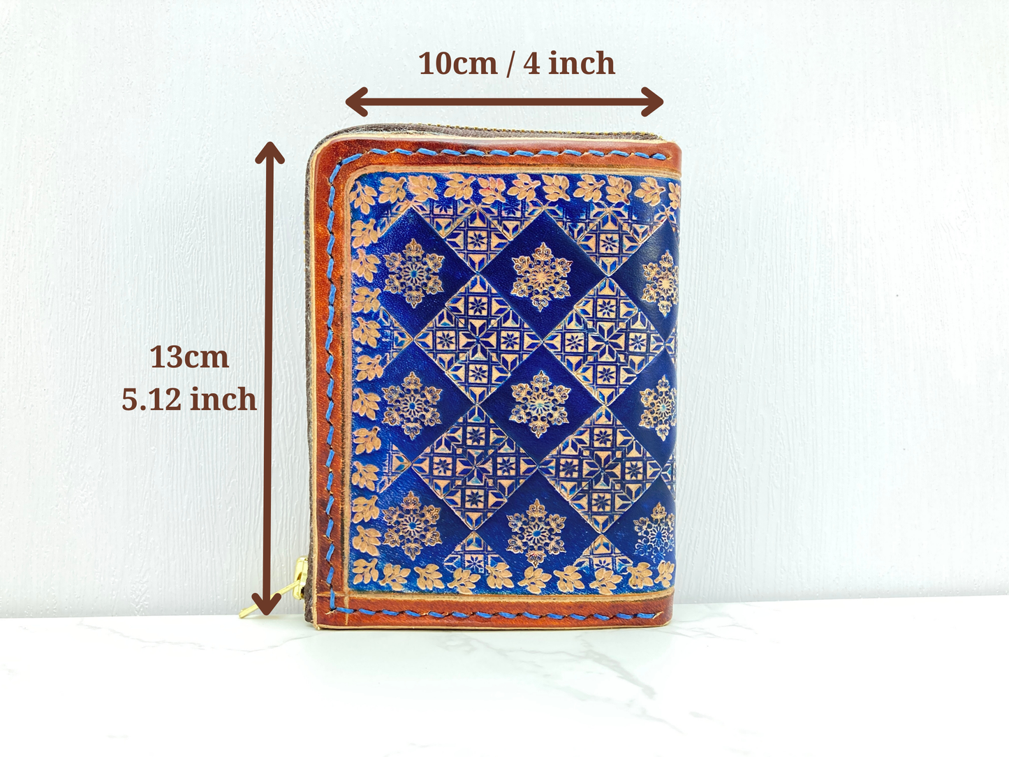 "Blue Ice" nature inspired leather zip wallet