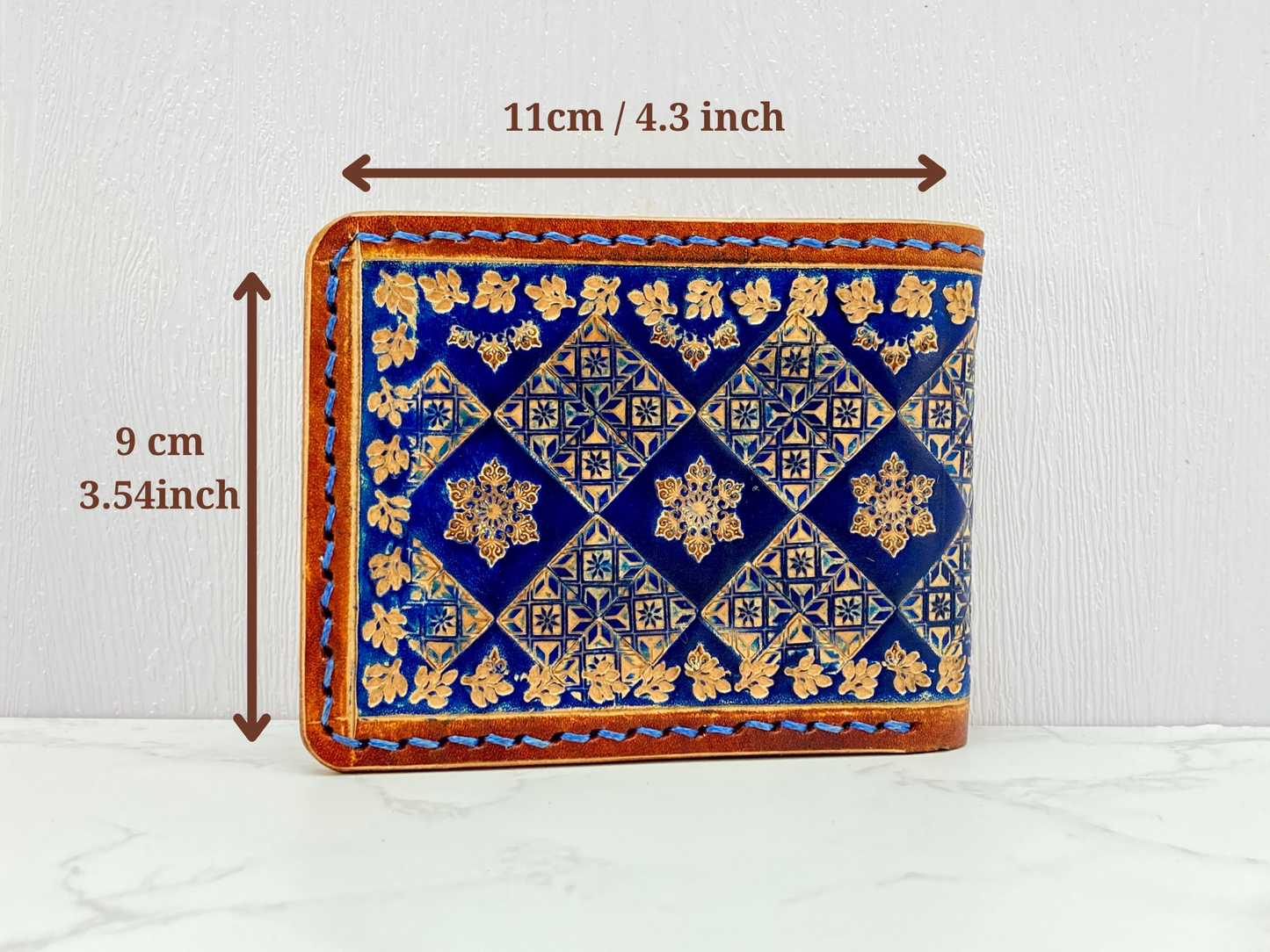 "Blue Ice" nature inspired leather Slim Bi-fold wallet