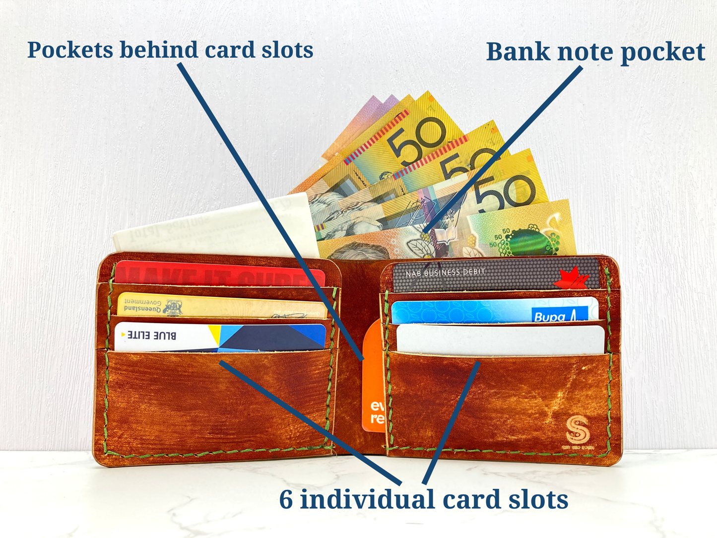 "Blue Ice" nature inspired leather Slim Bi-fold wallet