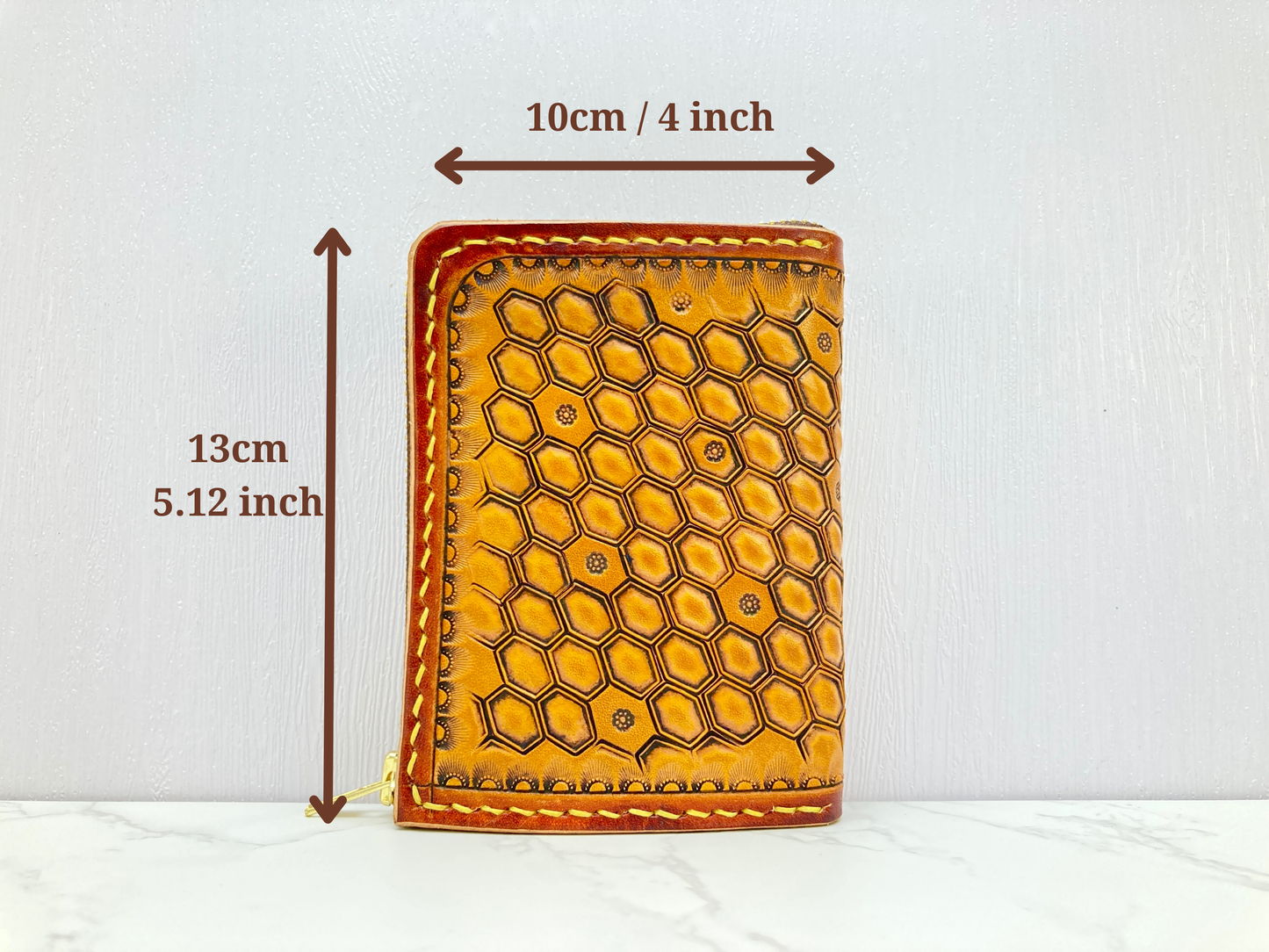 "Bee Hive Summer" Nature inspired leather zip wallet