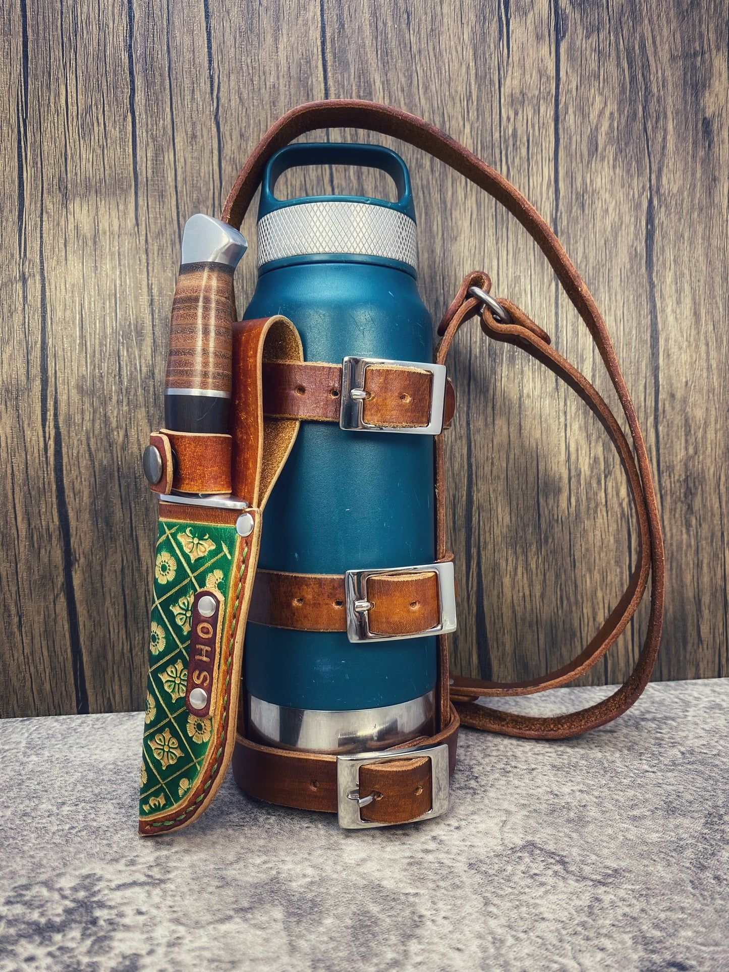 "The tough boy" leather water bottle sling