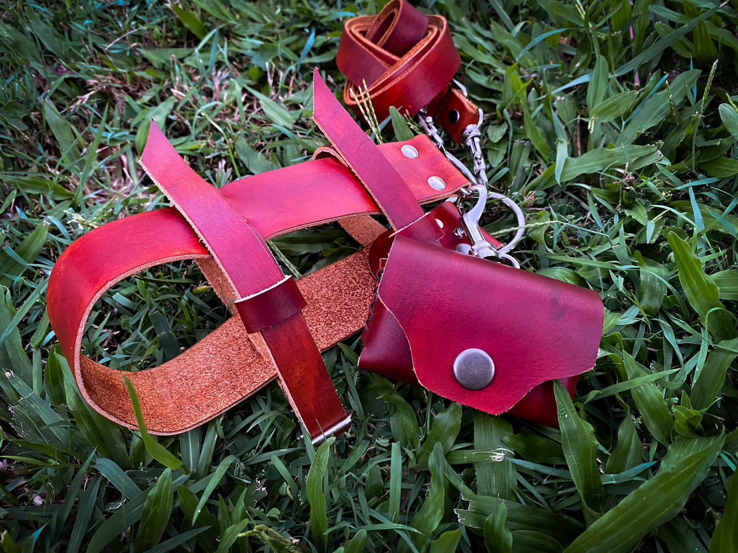 Hand dyed leather poo bag dispenser