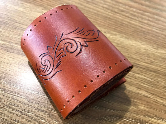 Hand tooled custom leather steering wheel cover - Swirl cuttings