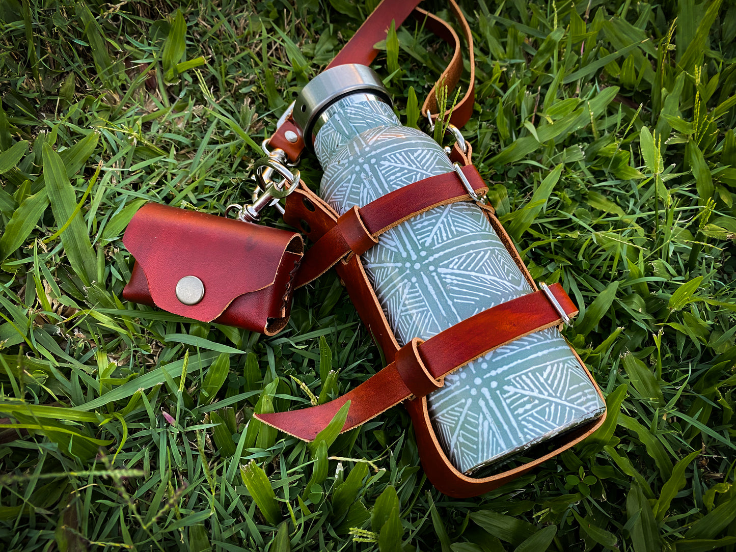 Hand dyed leather poo bag dispenser