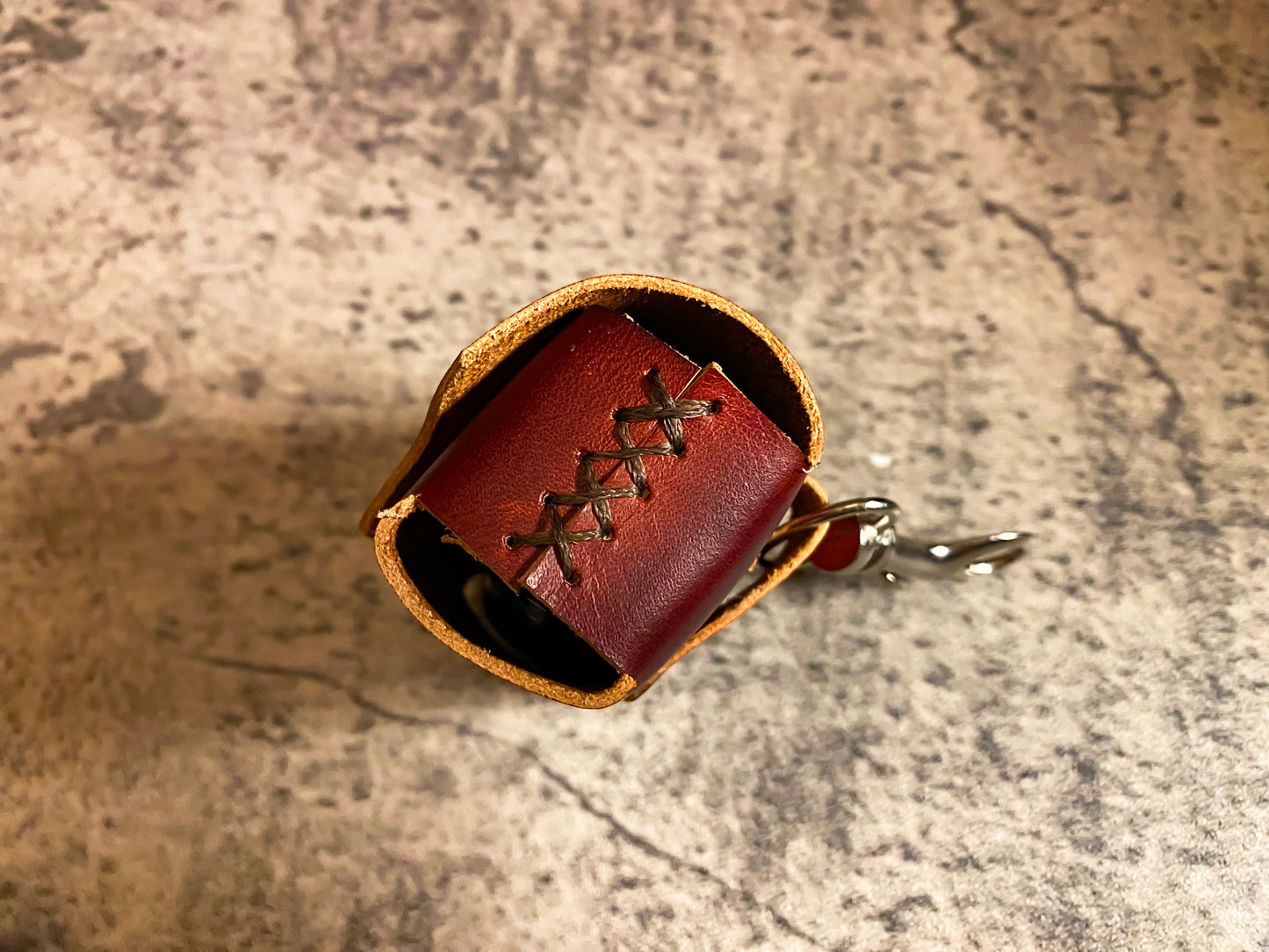 Hand dyed leather poo bag dispenser