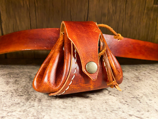 Wild child's Mini leather belt pouch with string closure