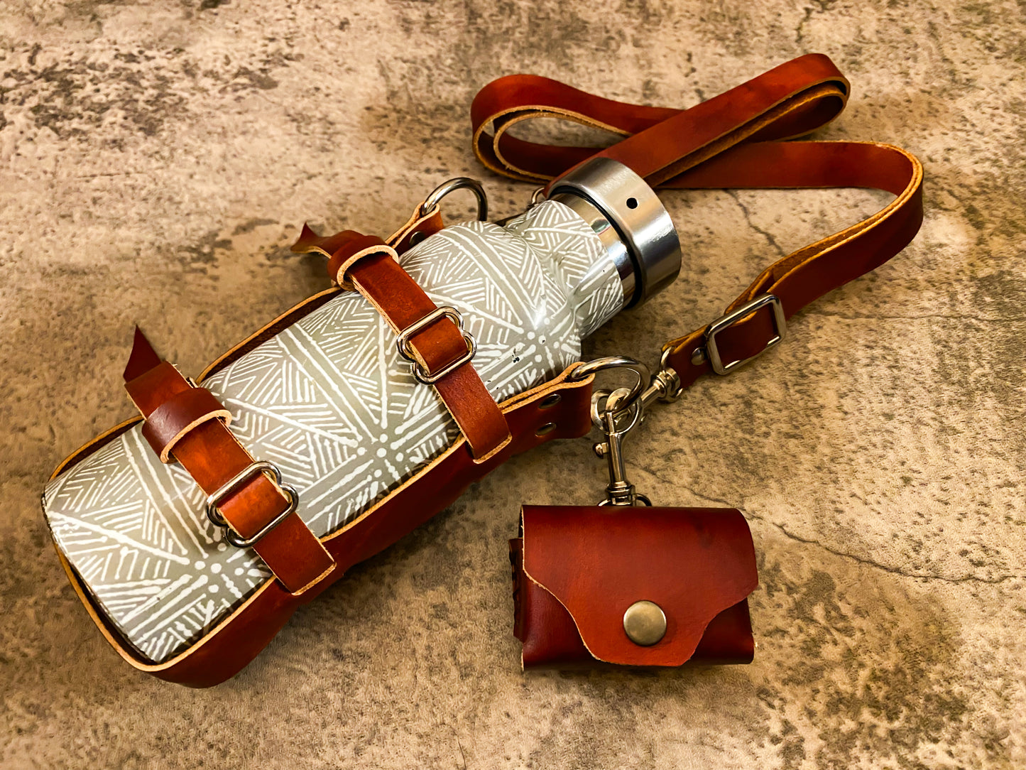 Hand dyed leather poo bag dispenser