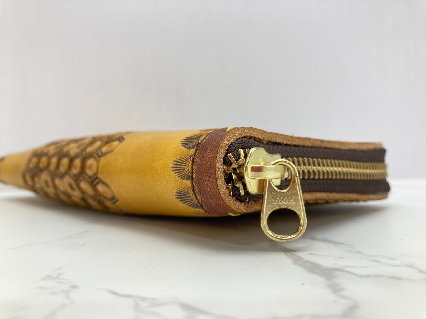 "Bee hive Summer" nature inspired round zip leather long wallet purse