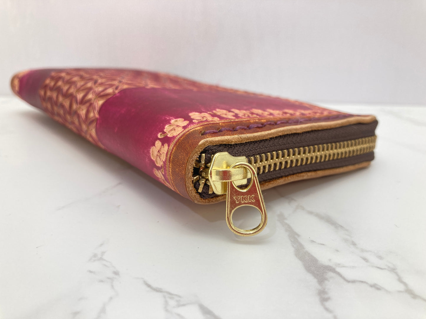 "Flower of life" nature inspired leather zip long wallet purse