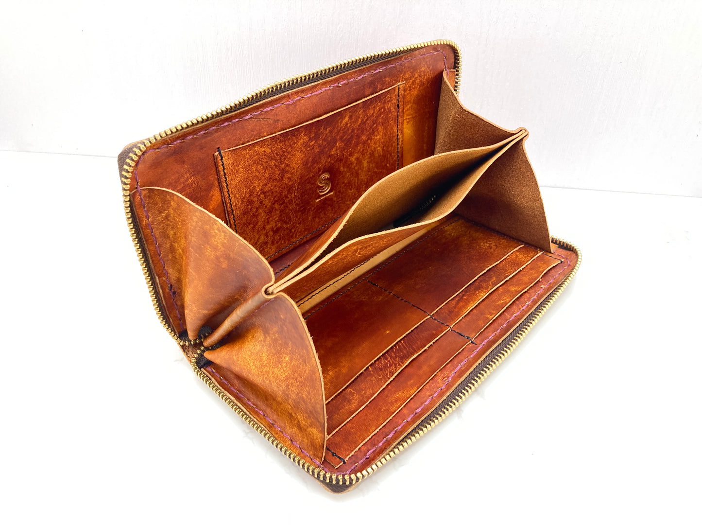 "Flower of life" nature inspired leather zip long wallet purse