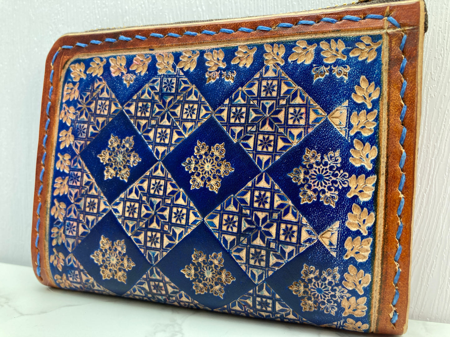 "Blue Ice" nature inspired leather zip wallet