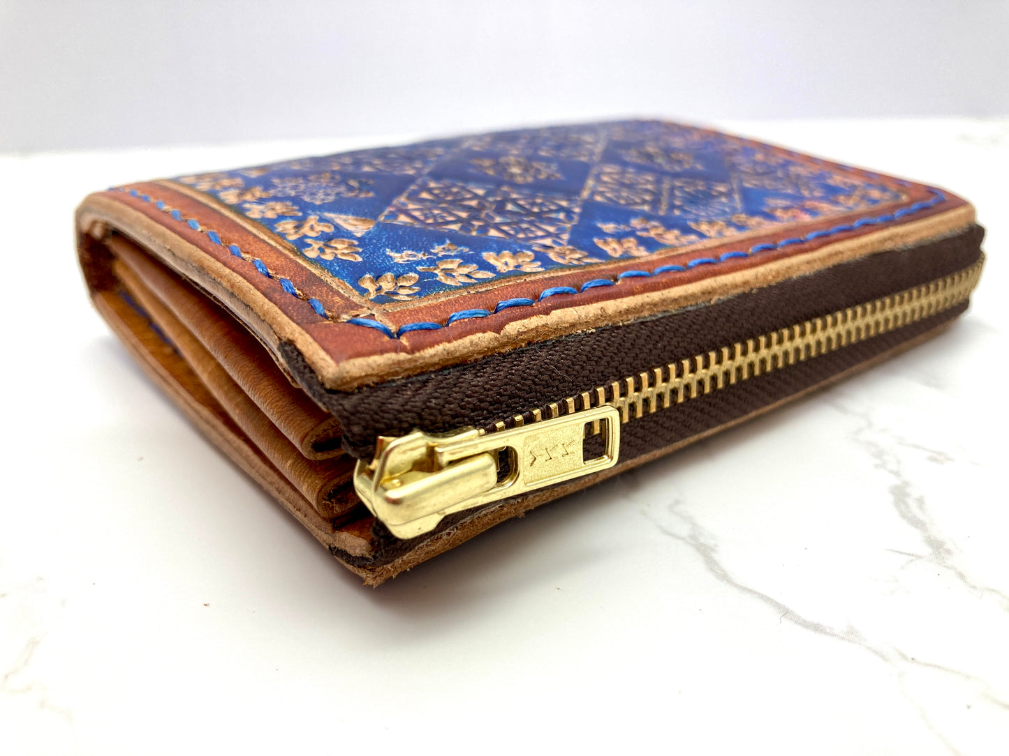 "Blue Ice" nature inspired leather zip wallet