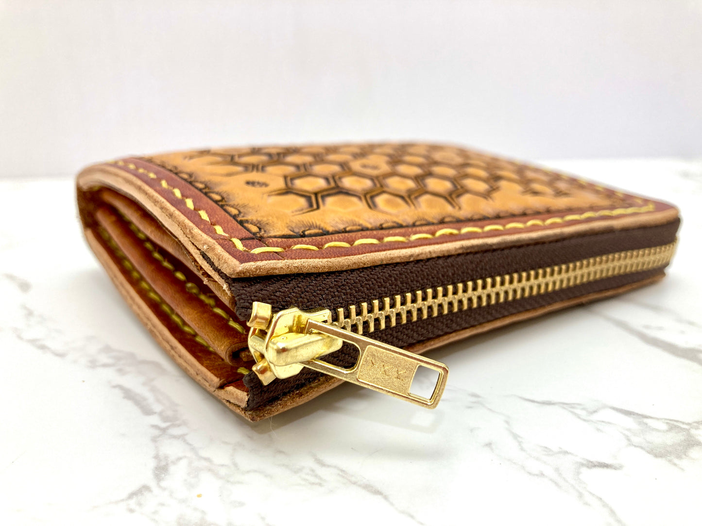 "Bee Hive Summer" Nature inspired leather zip wallet
