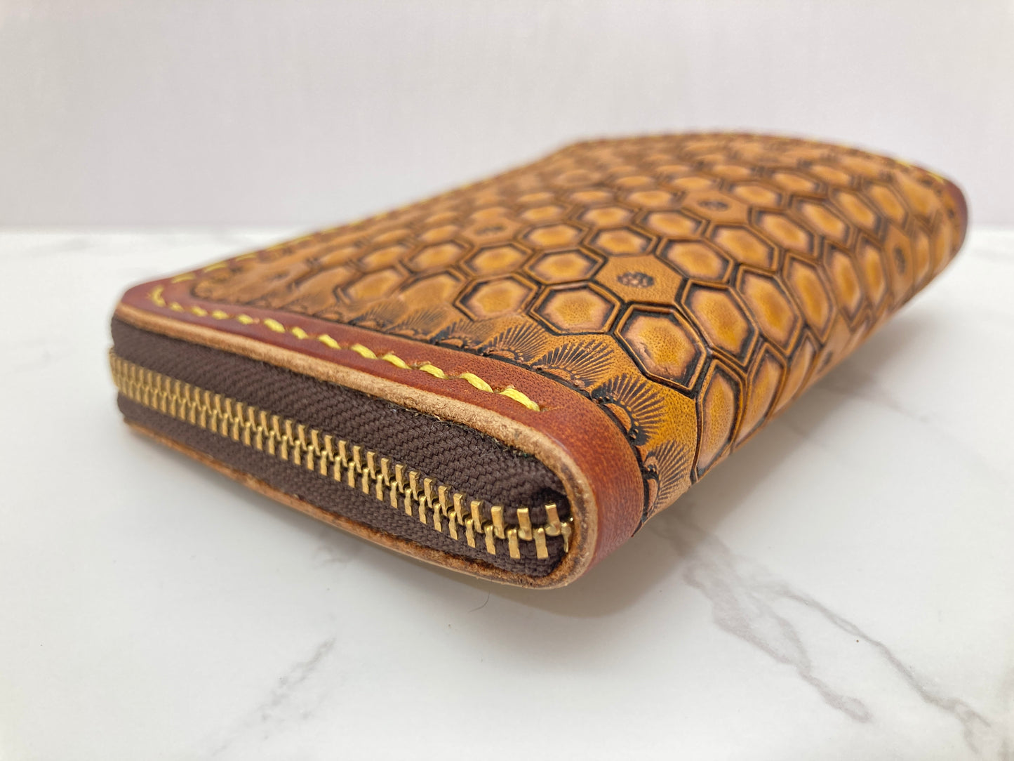 "Bee Hive Summer" Nature inspired leather zip wallet