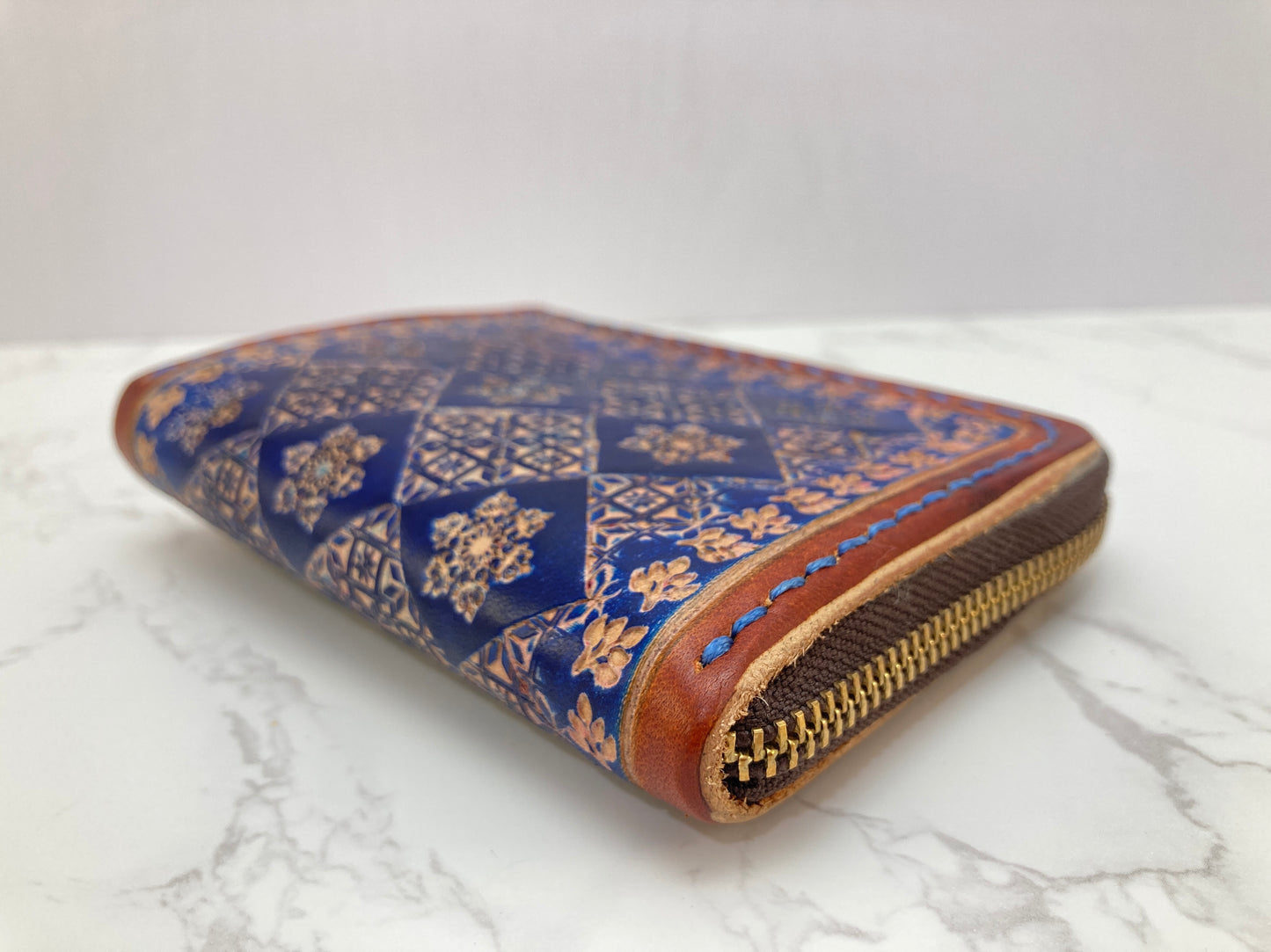 "Blue Ice" nature inspired leather zip wallet