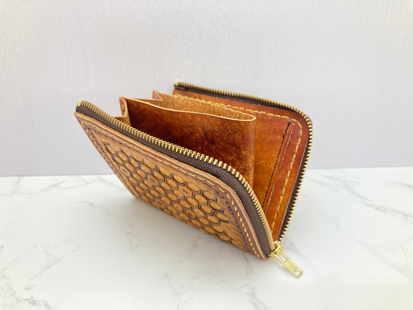 "Bee Hive Summer" Nature inspired leather zip wallet
