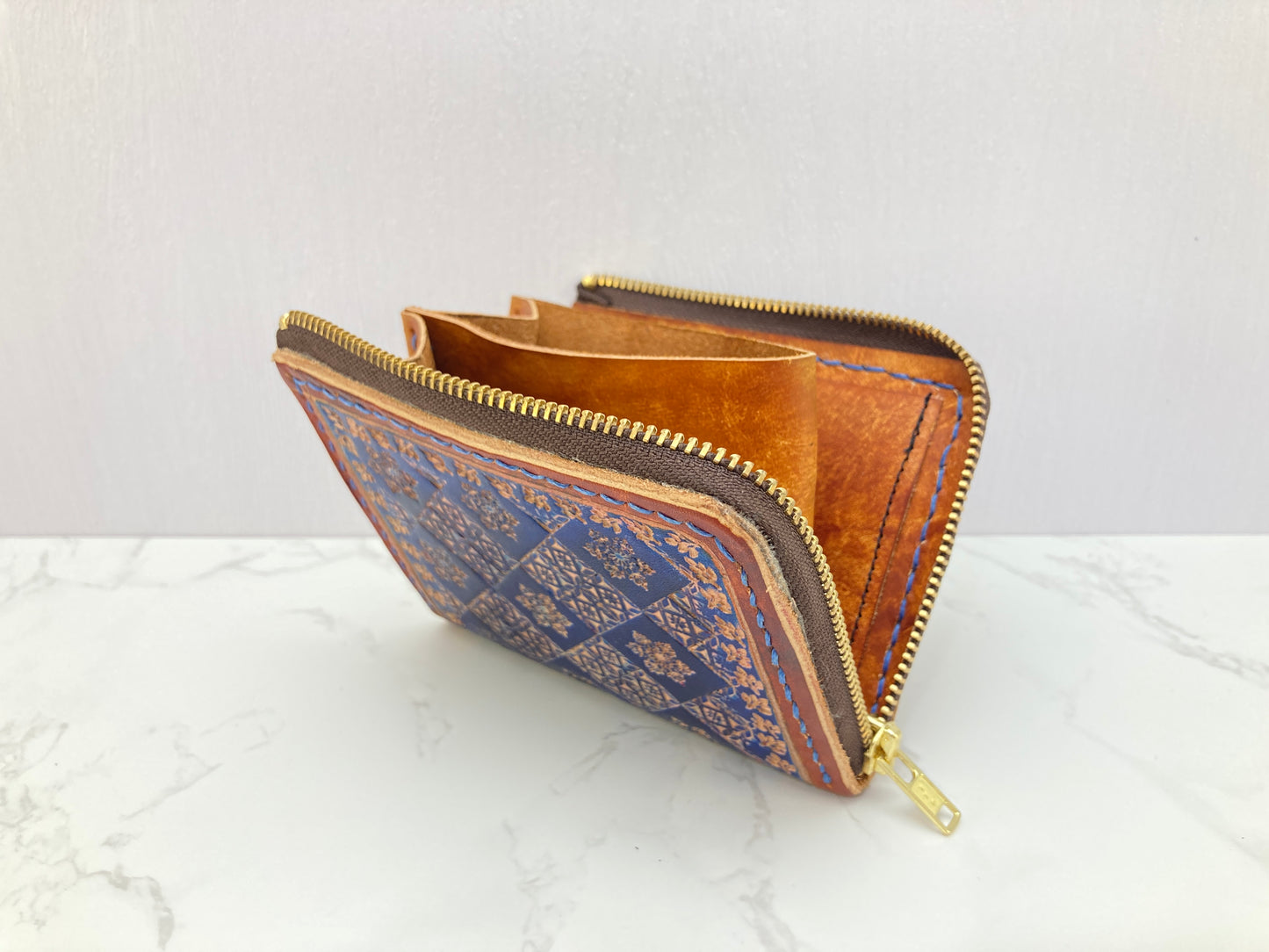 "Blue Ice" nature inspired leather zip wallet