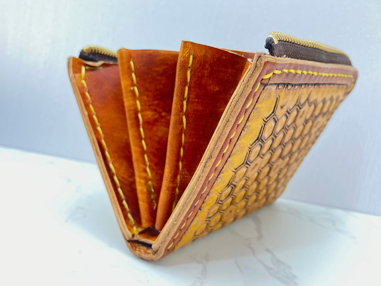 "Bee Hive Summer" Nature inspired leather zip wallet