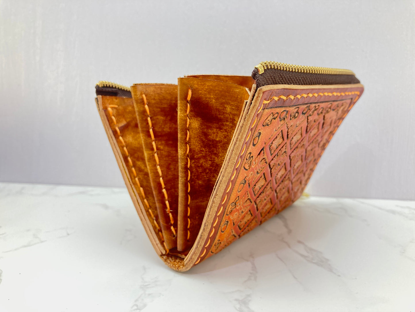"Autumn leaves" Nature inspired leather zip wallet