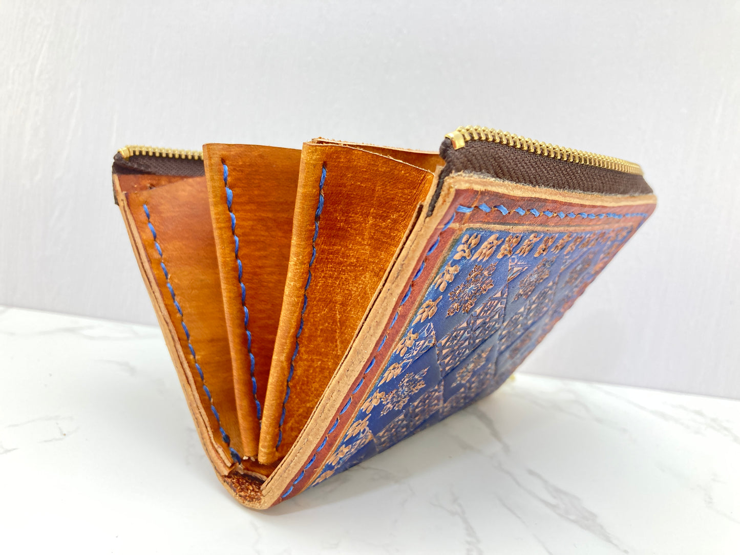 "Blue Ice" nature inspired leather zip wallet