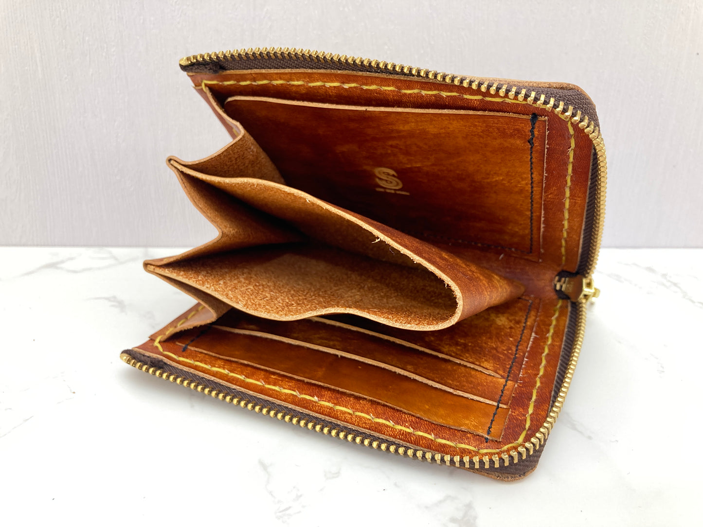 "Bee Hive Summer" Nature inspired leather zip wallet