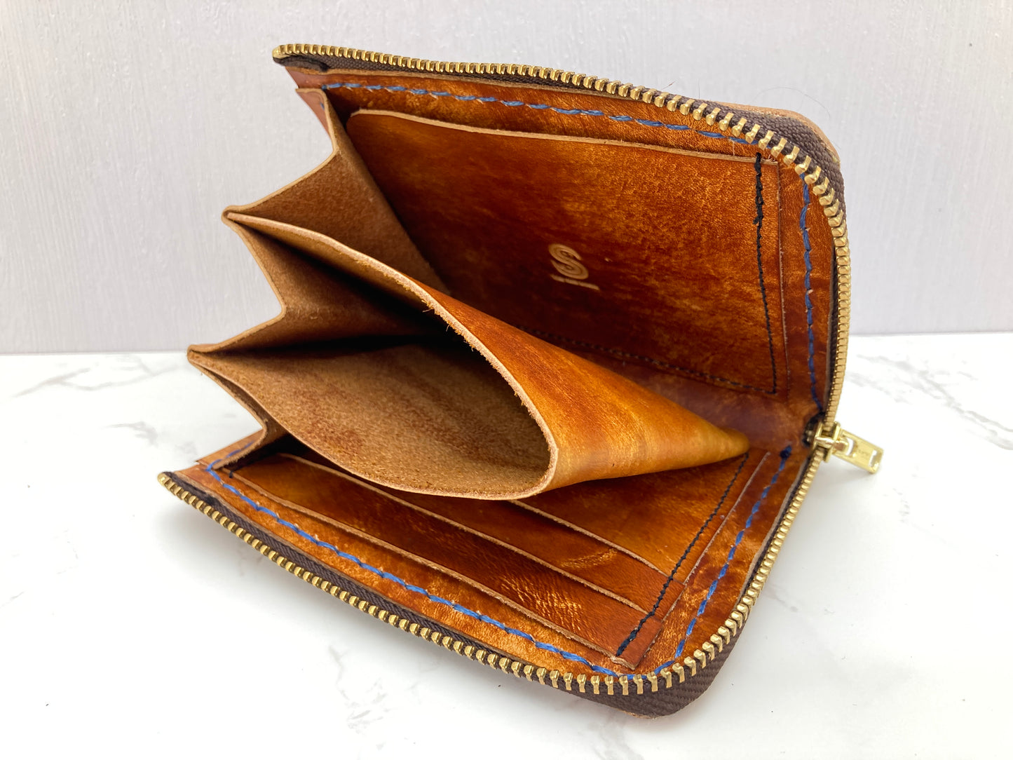 "Blue Ice" nature inspired leather zip wallet
