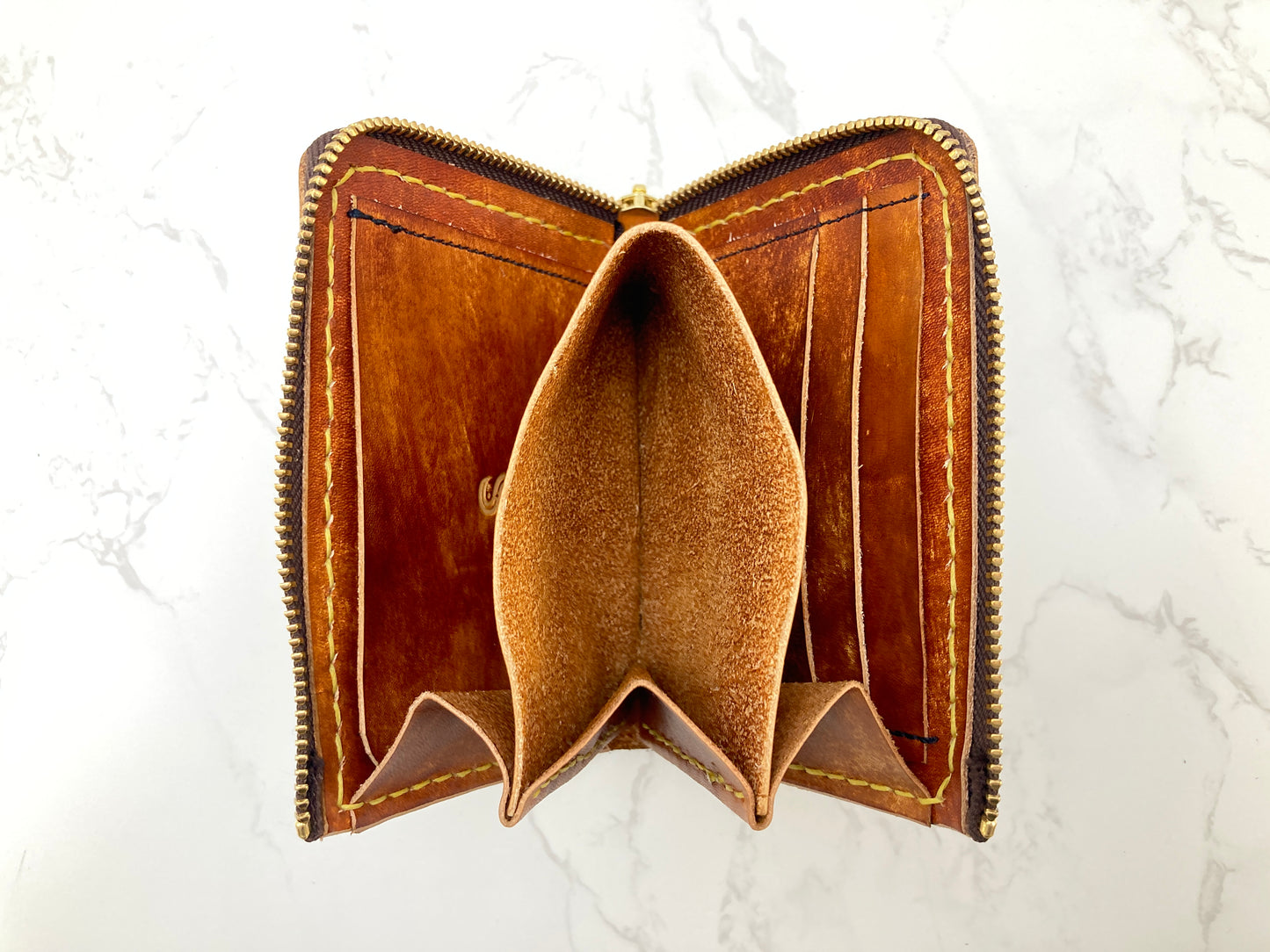 "Bee Hive Summer" Nature inspired leather zip wallet