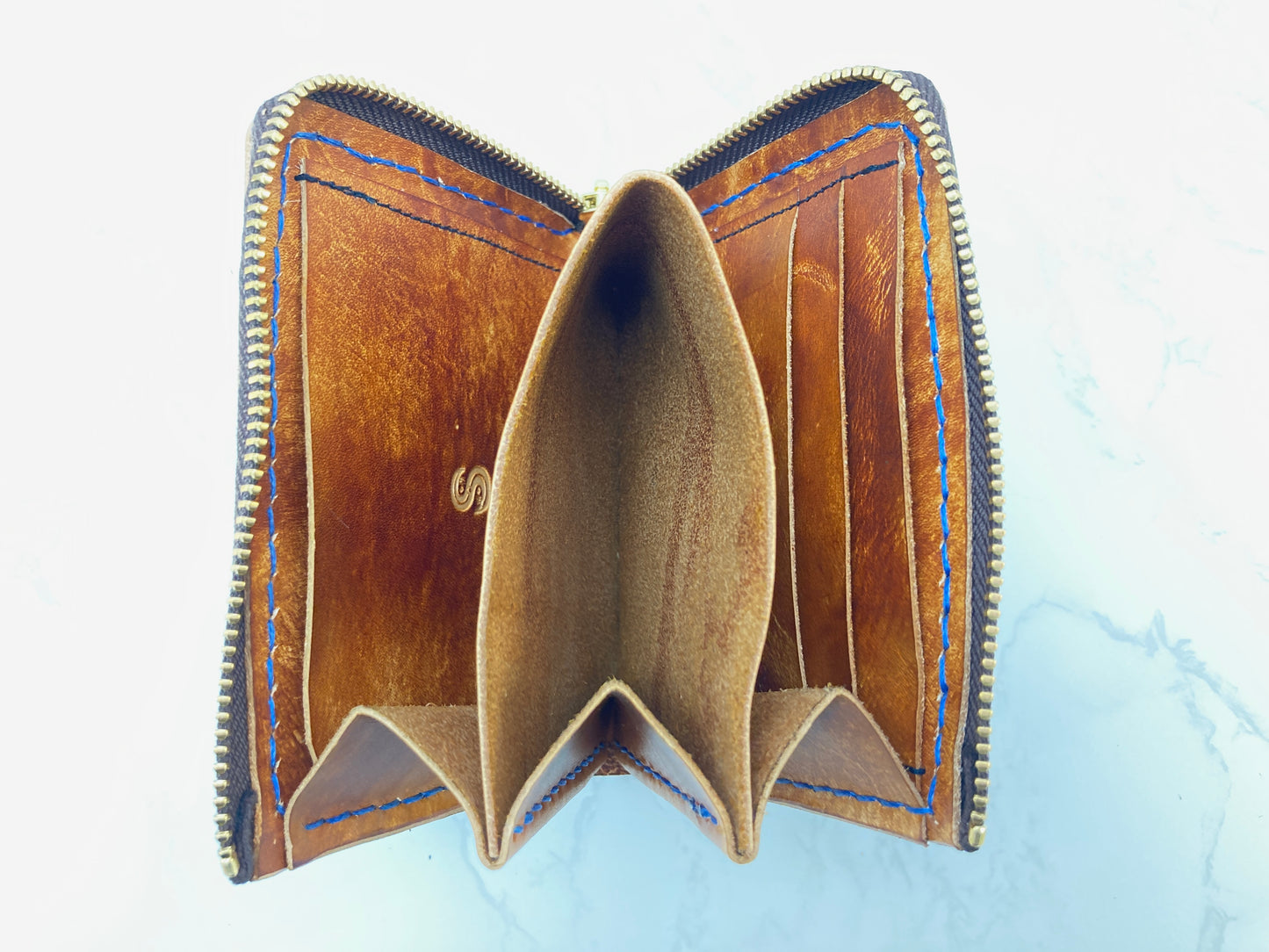 "Blue Ice" nature inspired leather zip wallet