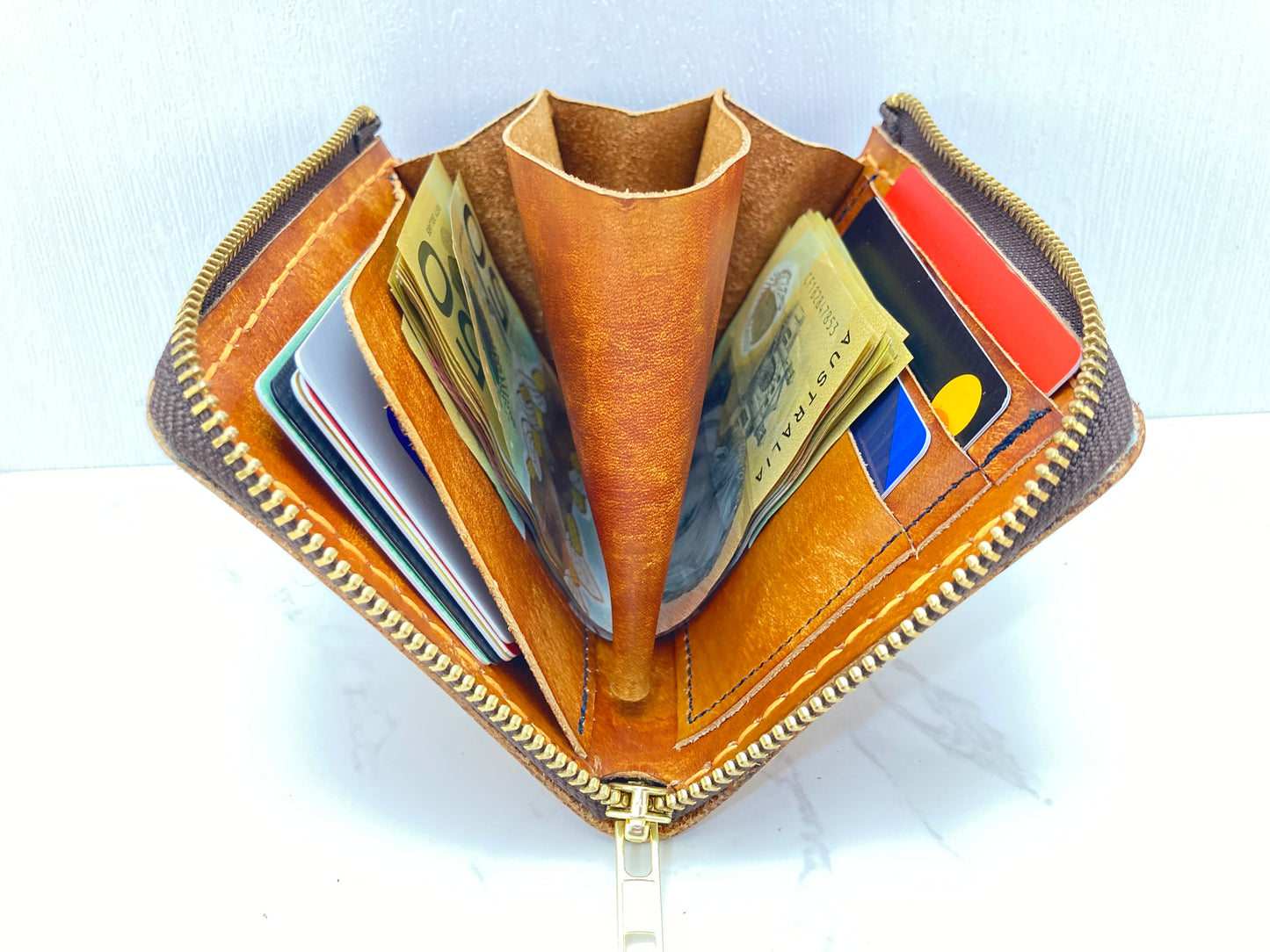 "Blue Ice" nature inspired leather zip wallet