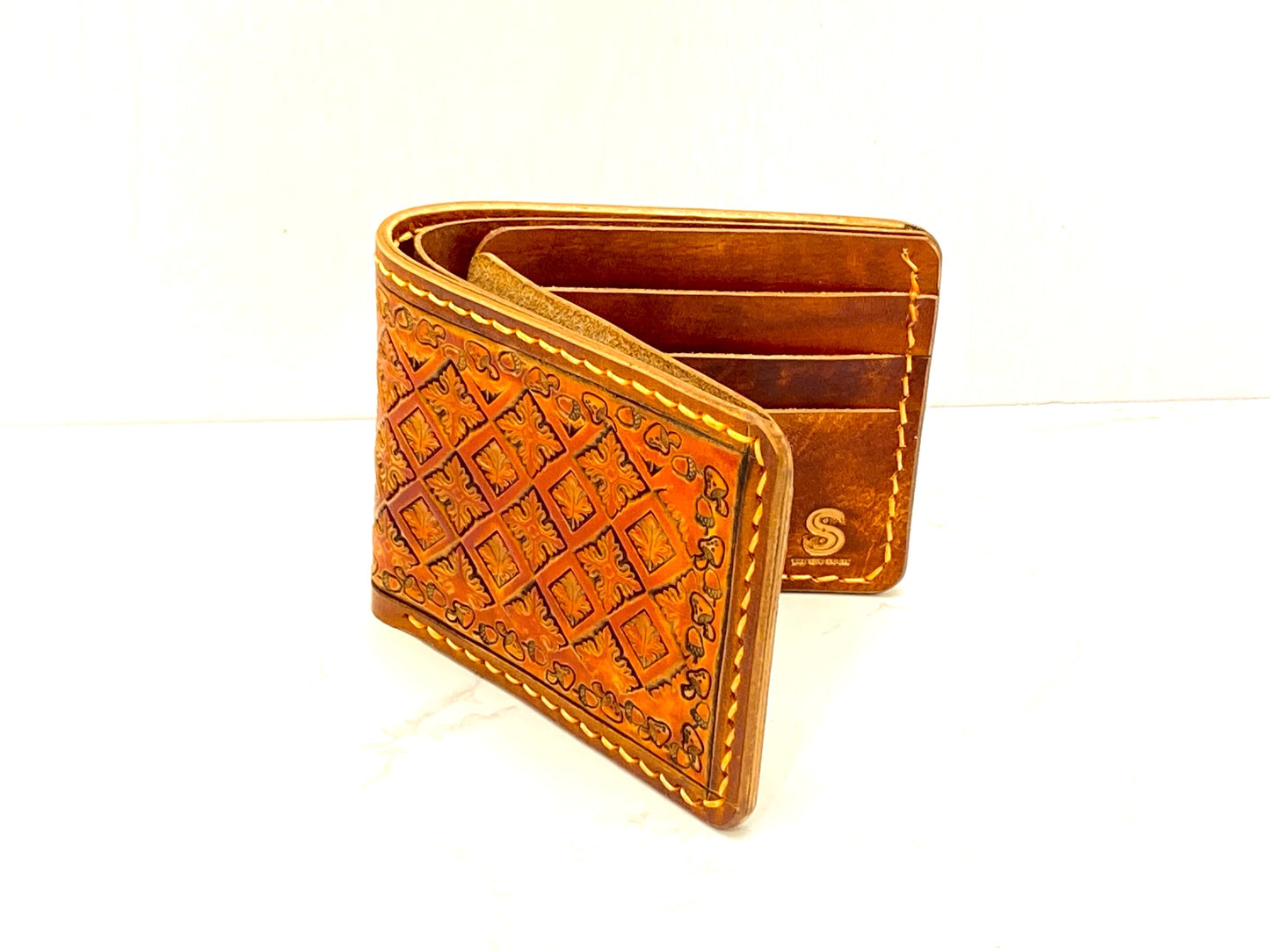 "Autumn leaves" nature inspired Slim Bi-fold leather wallet