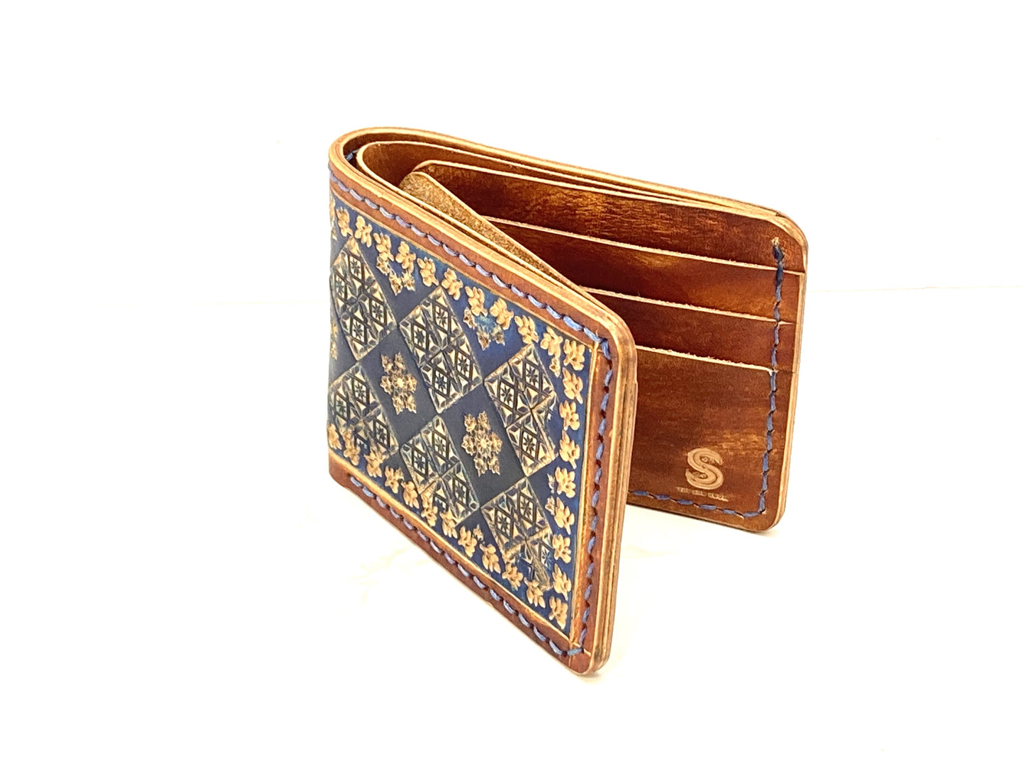 "Blue Ice" nature inspired leather Slim Bi-fold wallet