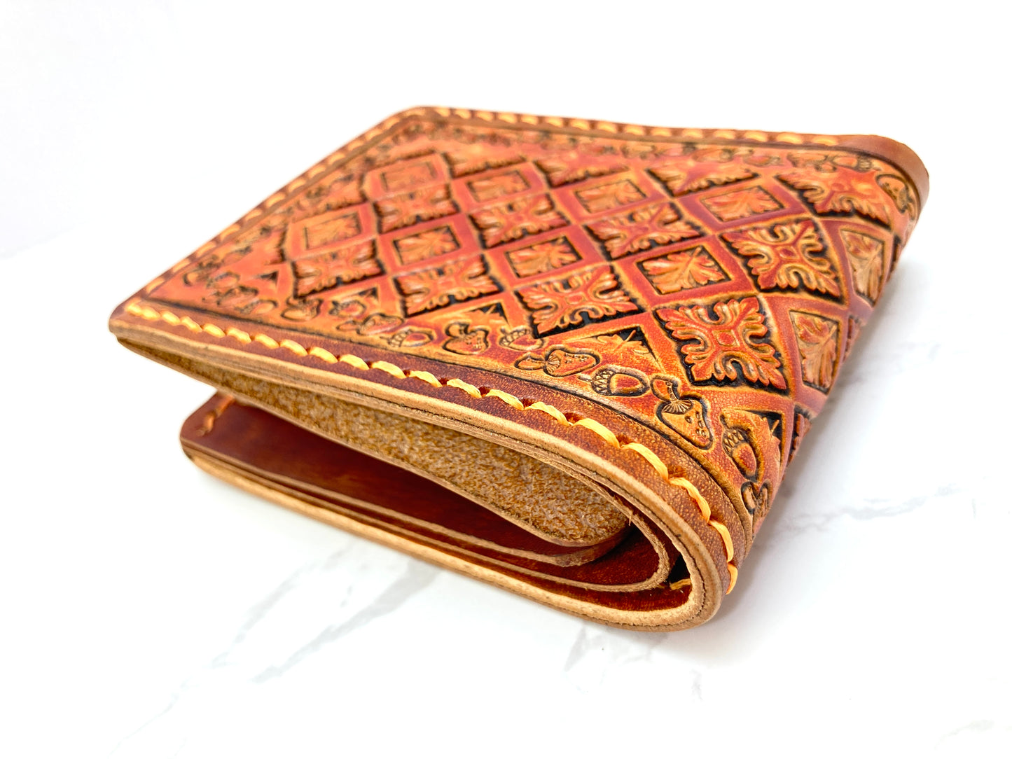 "Autumn leaves" nature inspired Slim Bi-fold leather wallet