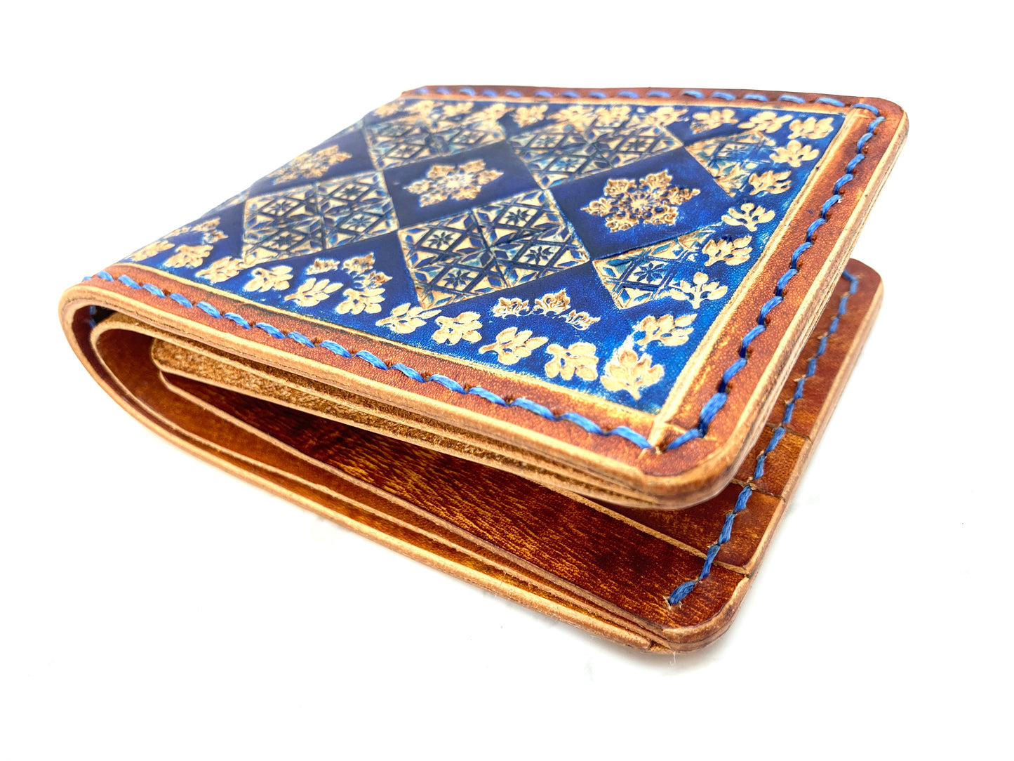 "Blue Ice" nature inspired leather Slim Bi-fold wallet
