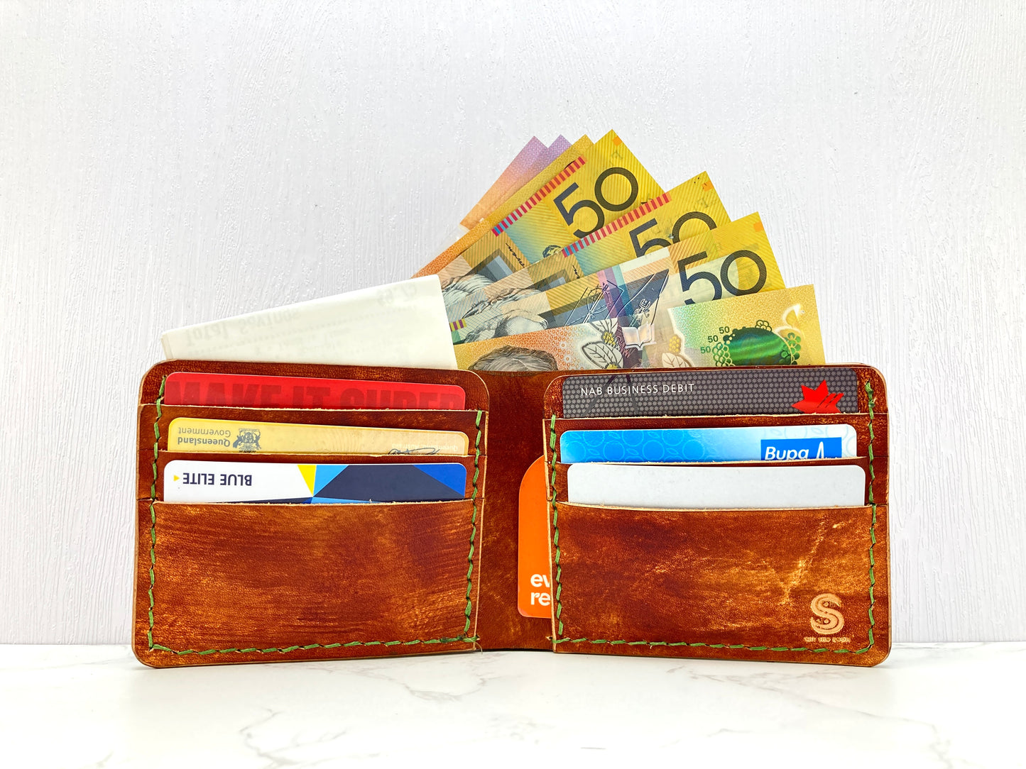 "Autumn leaves" nature inspired Slim Bi-fold leather wallet