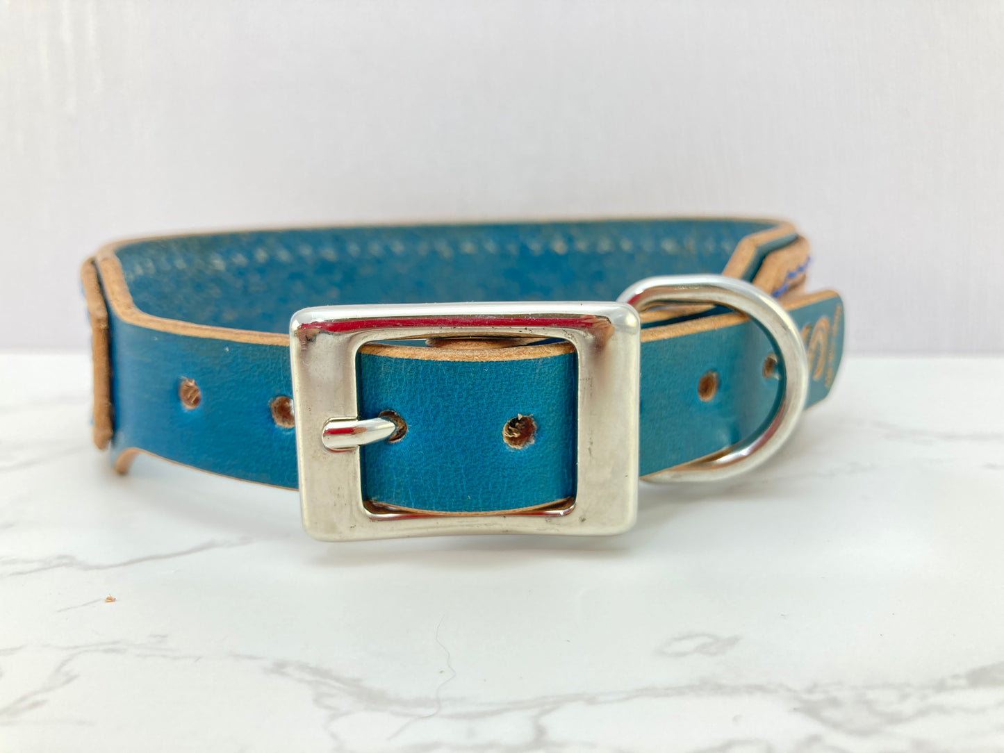 "Paw Print" Hand carved double layered dog collar - Medium - Large