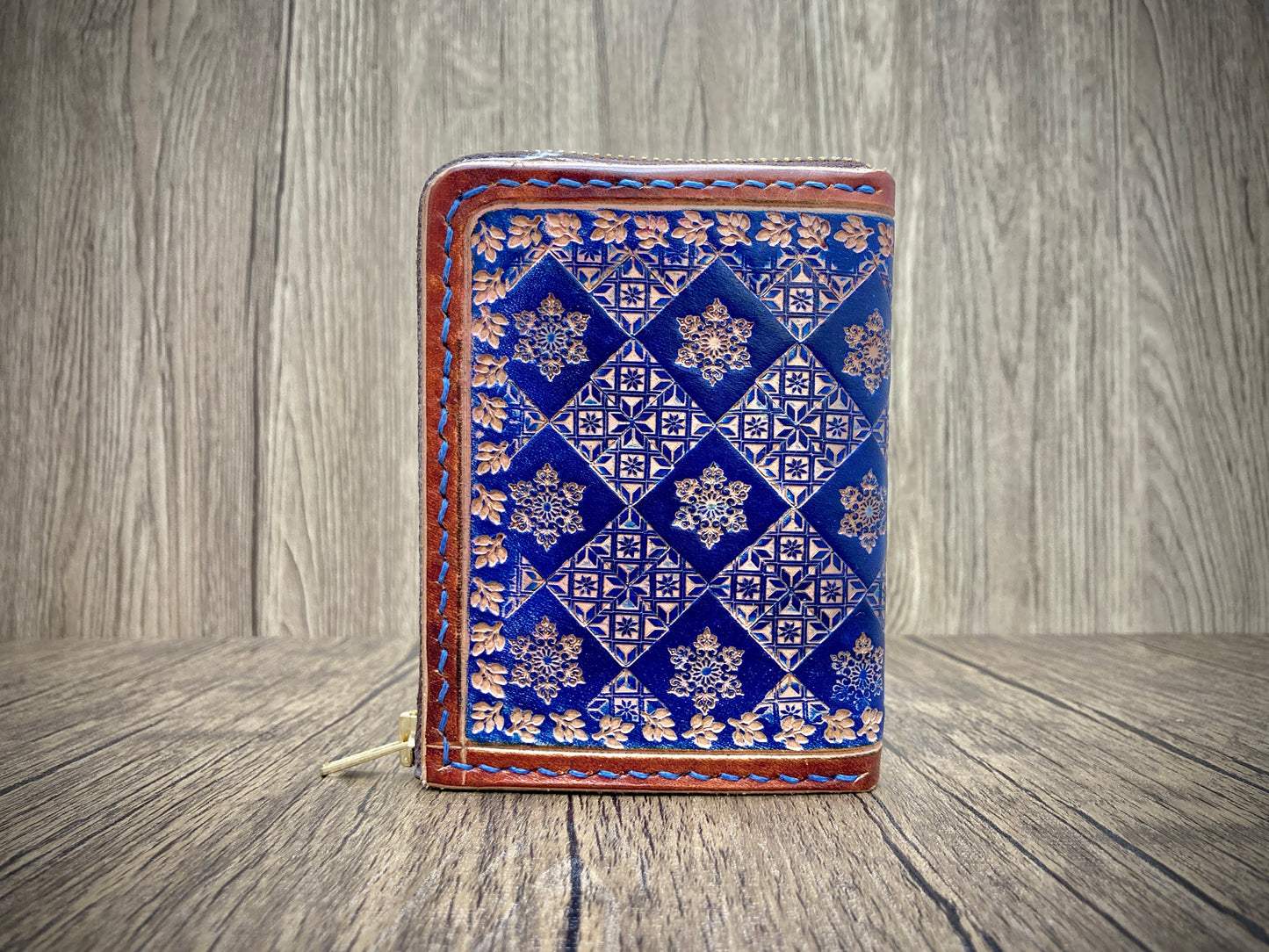 "Blue Ice" nature inspired leather zip wallet