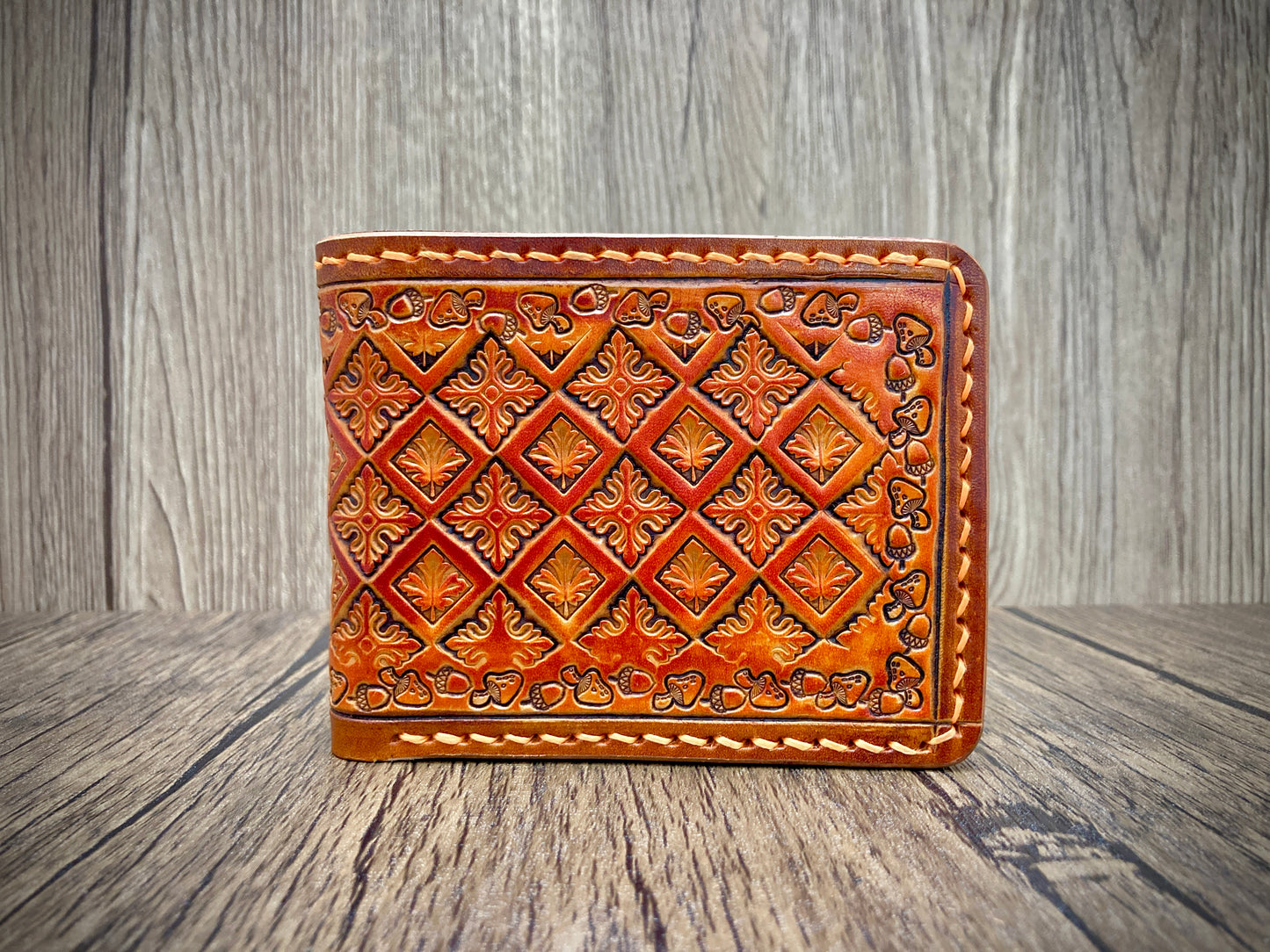 "Autumn leaves" nature inspired Slim Bi-fold leather wallet