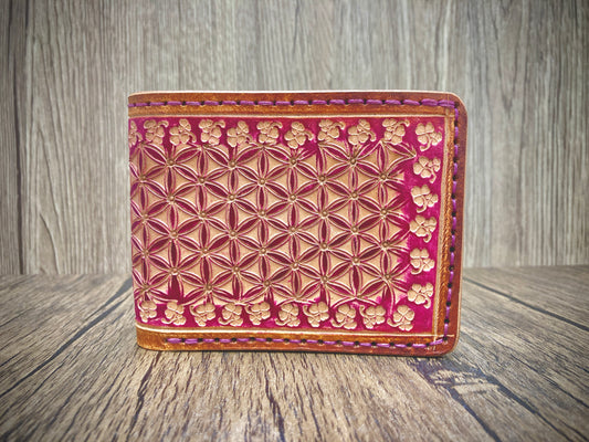 "Flower of life" nature inspired leather Slim Bi-fold wallet