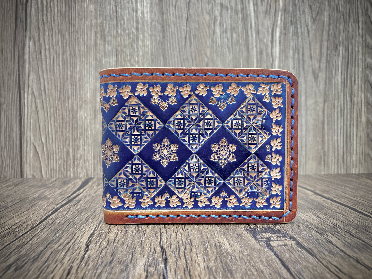 "Blue Ice" nature inspired leather Slim Bi-fold wallet
