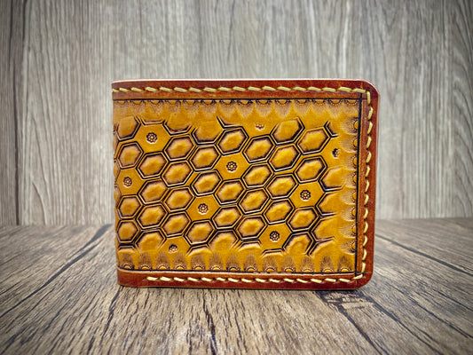 "Bee hive summer" nature inspired Slim leather Bi-fold wallet